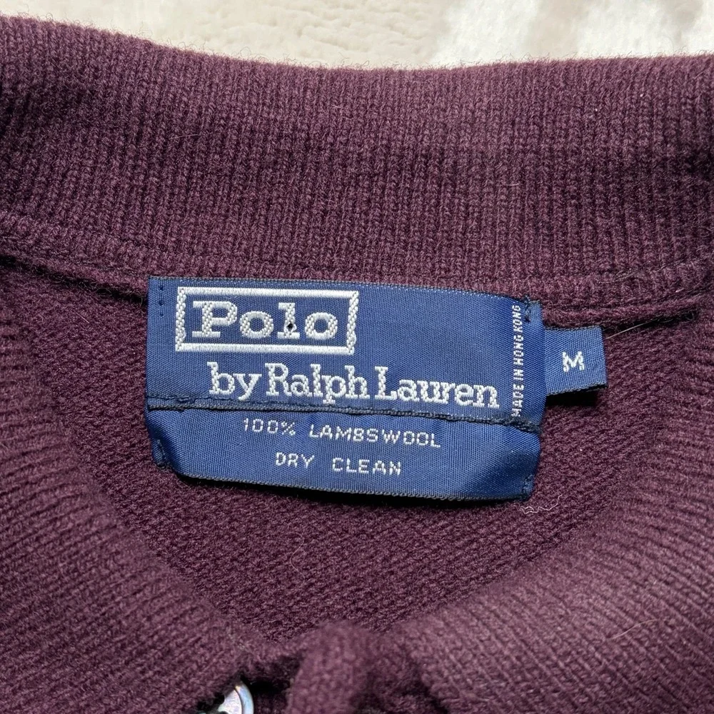 Vtg Polo Ralph Lauren 100% Lambs Wool Collared Sweater Mens M Maroon Preppy